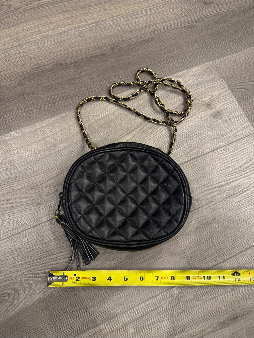 H by Halston Black Quilted Oval Crossbody with Gold-Trim Chain